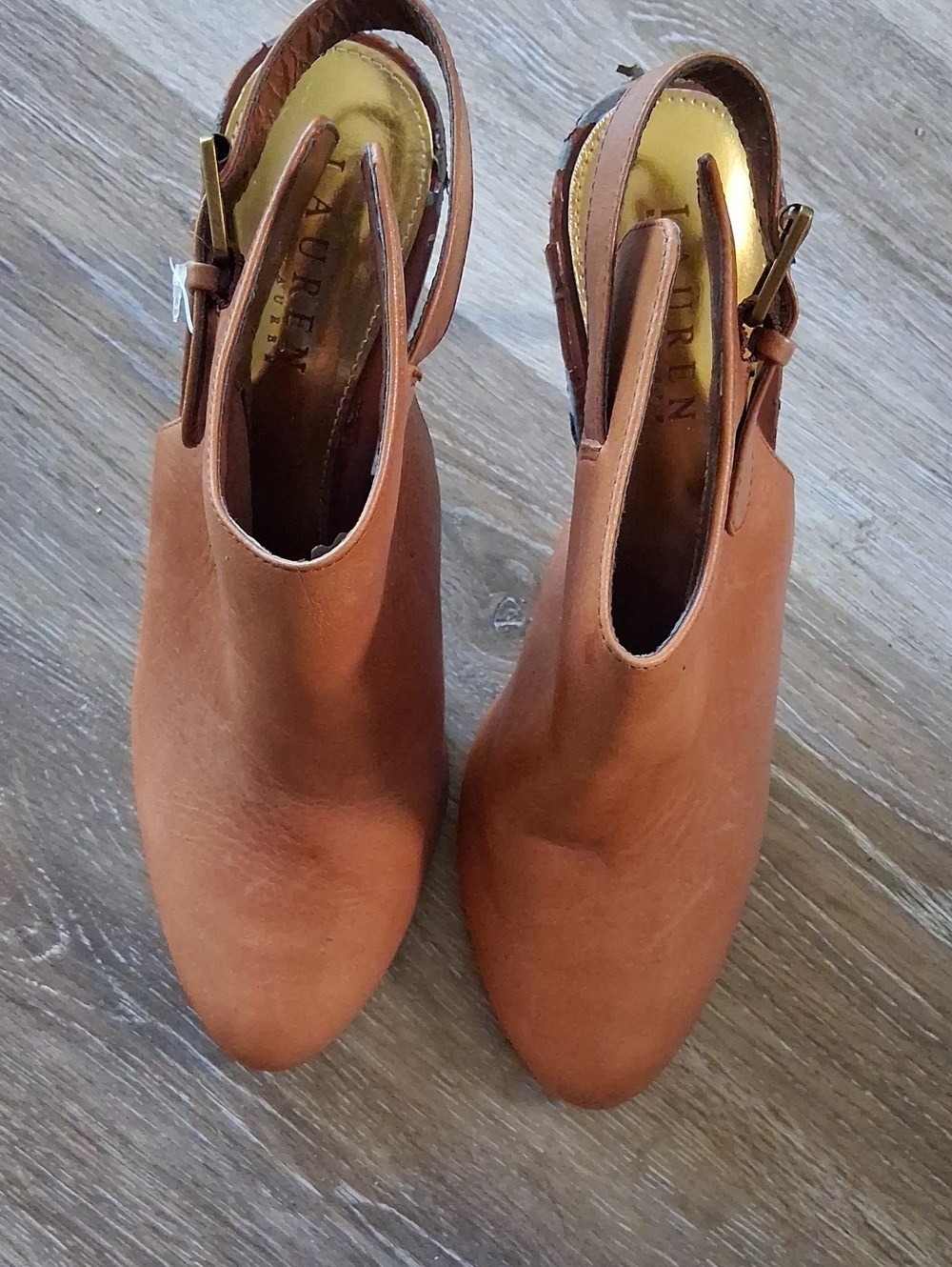 Brown Leather Slingback Ankle Shoes - Brown